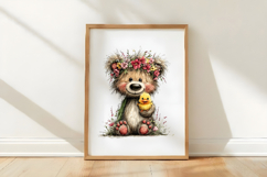 Teddy Bear with Flower Crown and Easter Chick Clipart Product Image 3