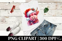 Pink Highland Cow with Santa Hat, PNG Product Image 5
