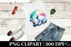Vibrant Watercolor Rhino Sleeping on the Moon | Clipart Product Image 3