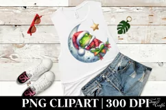 Vibrant Watercolor Cute Frog Sleeping on the Moon | Clipart Product Image 3
