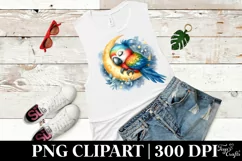 cute Baby Macaw Sleeping on the Moon Clipart Product Image 2