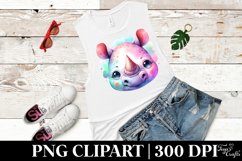 Cute Vibrant Rhino Watercolor Clipart Product Image 1