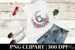 Baby Hippo Sleeping on the Moon Boho Floral Clipart Product Image 3