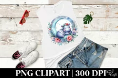 Baby Hippo Sleeping on the Moon Boho Floral Clipart Product Image 3