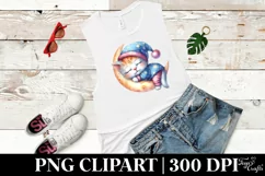 Baby Kitten Sleeping on the Moon Watercolor Clipart Product Image 3