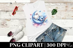 Baby Kitten Sleeping on the Moon Watercolor Clipart Product Image 1