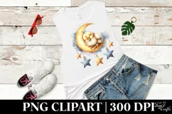 Baby Chicken Sleeping on Moon with Stars | Clipart Product Image 1