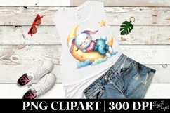 Cute Bunny Wearing Clothes Sleeping Flower, Clipart Product Image 5