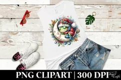 Baby Frog Sleeping on Moon Watercolor Clipart Product Image 1
