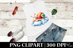 Baby Snail Sleeping on Cloud Watercolor Clipart Product Image 3