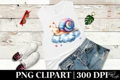 Baby Snail Sleeping on Cloud Watercolor Clipart Product Image 1