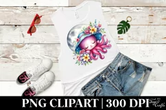Cute Baby Octopus on Moon with Floral Ornament | Sublimation Product Image 3