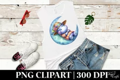 Whimsical Baby Hippo on Moon Sticker Clipart Product Image 1