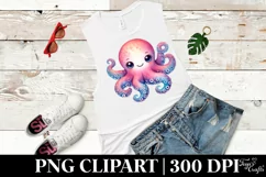 Vibrant Watercolor Cute Octopus | Sublimation Clipart Product Image 1