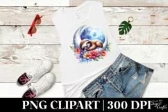 Baby Sloth Sleeping on the Moon with Flowers | Clipart Product Image 3