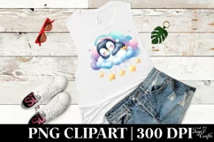 Vibrant Watercolor Pastel Cute Penguin Sleeping on Cloud Product Image 3