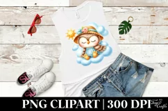 Watercolor Cute Baby Owl Dressed for Summer Sleeping on Product Image 1