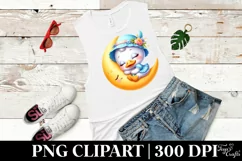 Vibrant Cute Baby Swan Sleeping on the Moon Clipart Product Image 1