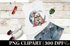 Watercolor Boho Baby Walrus Sleeping on the Moon Clipart Product Image 3