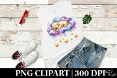Watercolor Puppy Sleeping on Cloud with Hanging Stars Product Image 3