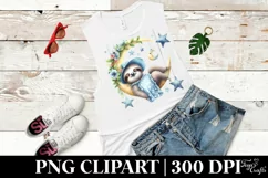 Whimsical Cute Baby Sloth Sleeping on Moon Clipart Product Image 3