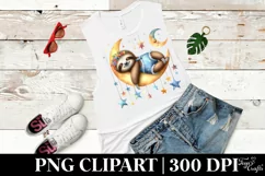 Whimsical Cute Baby Sloth Sleeping on Moon Clipart Product Image 3