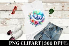 Vibrant Watercolor Hippo Sleeping on the Moon with Flowers Product Image 1