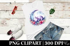 Vibrant Watercolor Hippo Sleeping on the Moon with Flowers Product Image 3