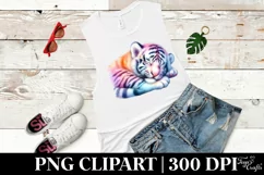 Vibrant Watercolor Pastel Baby Tiger Sleeping Clipart Product Image 1