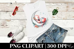 Cute Baby Flamingo Sleeping on Moon | Clipart Product Image 1