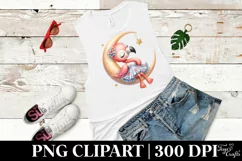 Cute Baby Flamingo Sleeping on Moon | Clipart Product Image 3