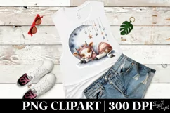 Baby Cow Sleeping on Moon Watercolor Clipart Product Image 3
