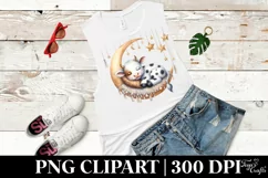 Watercolor Boho Baby Cow Sleeping on Moon Clipart Product Image 1
