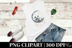 Watercolor Boho Baby Cow Sleeping on Moon Clipart Product Image 3