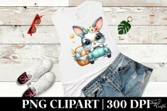 Easter Bunny Driving a Green Car Egg Flower Sun , Clipart Product Image 6