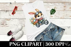 Easter Bunny Driving a Retro Motorcycle Egg Flower, Clipart Product Image 6