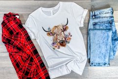 Spring Flower Highland Cow Watercolor Sublimation Design Product Image 3