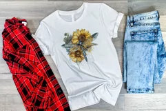 Watercolor Dragonfly and Sunflowers PNG for Sublimation Product Image 3