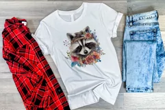 Cute Raccoon with Flowers Watercolor PNG for Sublimation Product Image 3