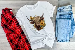 Highland Cow with Sunflowers Watercolor PNG for Sublimation Product Image 3