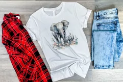 Watercolor Mother and Baby Elephant PNG for Sublimation Product Image 3