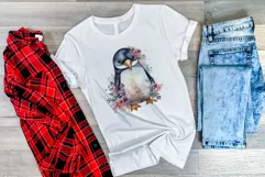 Cute Penguin and Flowers Watercolor PNG for Sublimation Product Image 3