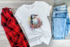 Cute Penguin and Flowers Watercolor PNG for Sublimation Product Image 3