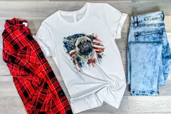 Patriotic Pug Dog Breed Watercolor Clip Art, PNG Sublimation Product Image 3