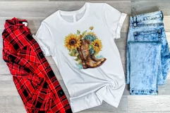 Watercolor Western Boots and Sunflowers PNG for Sublimation Product Image 3
