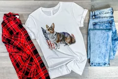 Patriotic Corgi Dog Watercolor ClipArt, PNG Sublimation Product Image 3