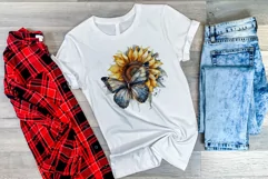 Watercolor Butterfly and Sunflowers PNG for Sublimation Product Image 3