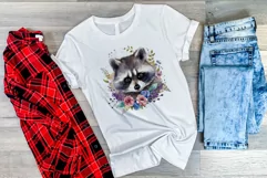 Cute Raccoon with Flowers Watercolor PNG for Sublimation Product Image 3