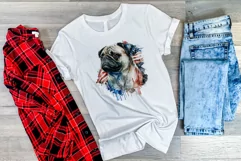 Patriotic Pug Dog Breed Watercolor Clip Art, PNG Sublimation Product Image 3