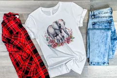 Watercolor Mother and Baby Elephant PNG for Sublimation Product Image 3